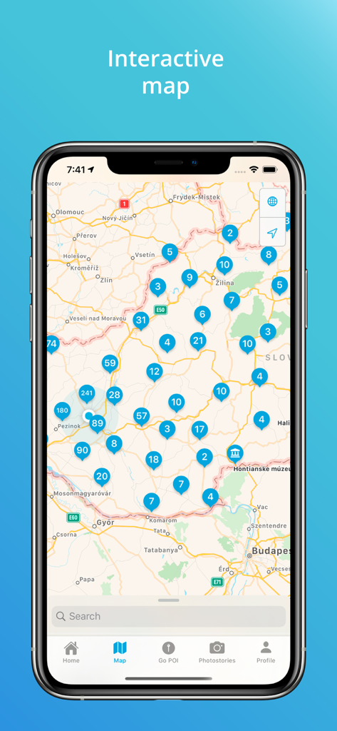 GoSlovakia - Interactive map of Slovakia with points of interest markers in the GoSlovakia app