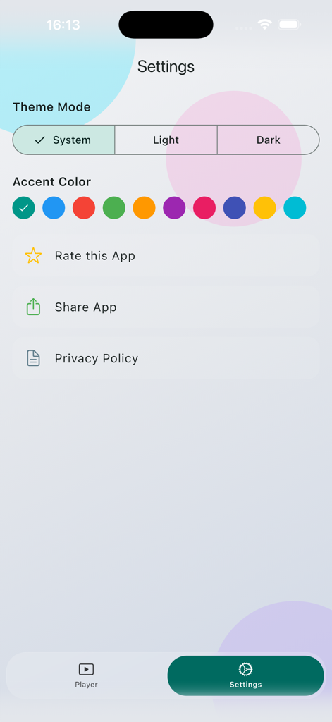 Settings menu of the Burmese TV-BStream app with theme and color customization options.