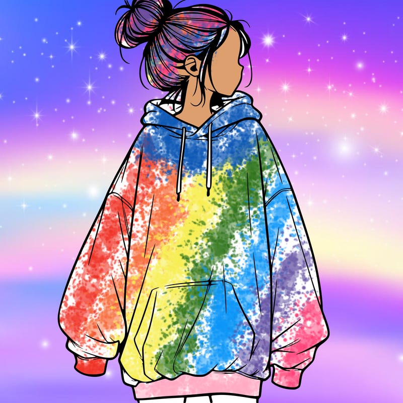 realistic girl with a oversized sweatshirt on and a bun