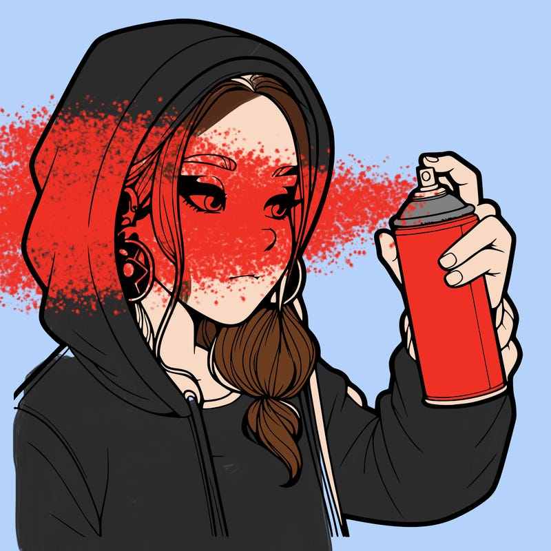 a realistic girl, spray painting