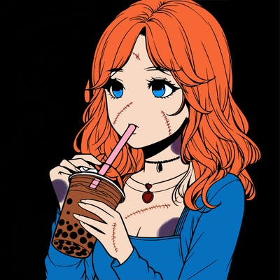realistic girl drinking boba tea