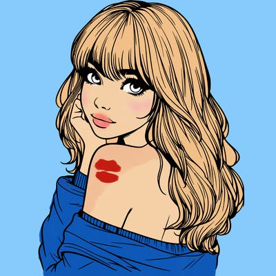 realistic girl with bangs looking over her shoulder