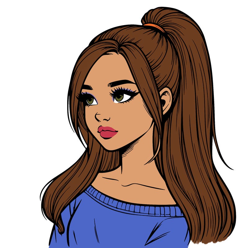 realistic girl with a high ponytail