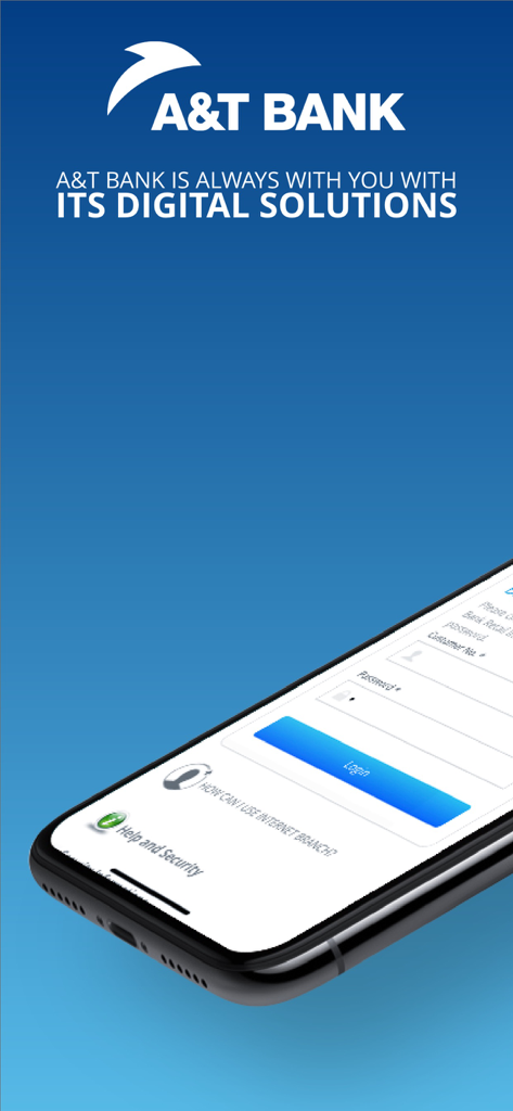 A&T Bank Mobile - Login screen of the A&T Bank Mobile application on a smartphone