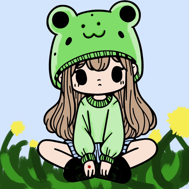 a girl wearing a frog hat and some frog socks