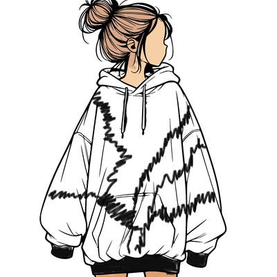 realistic girl with a oversized sweatshirt on and a bun
