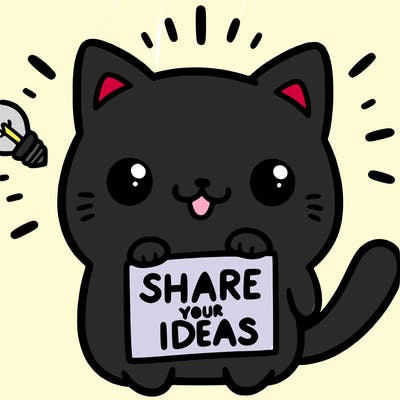 a cute cat saying share your ideas