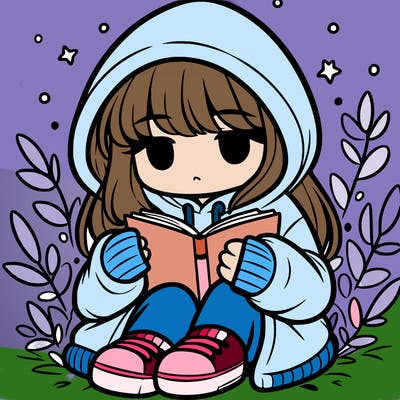 girl in oversized hoodie reading a book