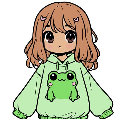 girl wearing frogging sweatshirt