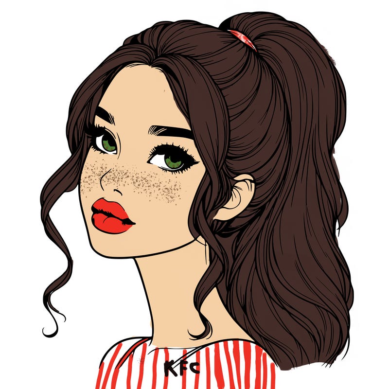 realistic girl with a ponytail on her hair and lips