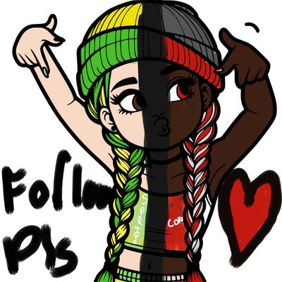 realistic teenage girl with braids and a beanie and crop top doing 🫶🏼