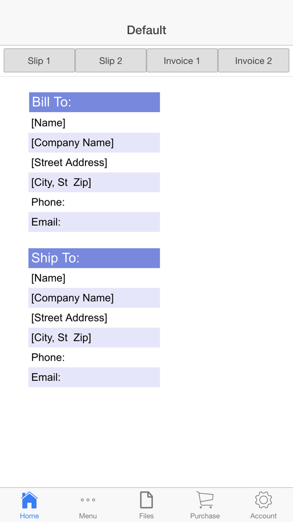 Packing Slip - Interface of the Packing Slip app displaying fields for customer billing and shipping information.