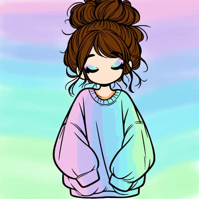 girl with baggy sweatshirt and messy bun