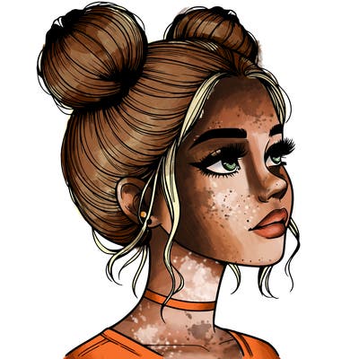 realistic girl with buns on the top of her head