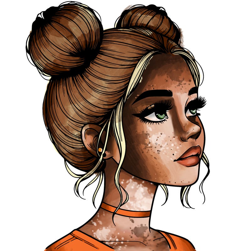 realistic girl with buns on the top of her head