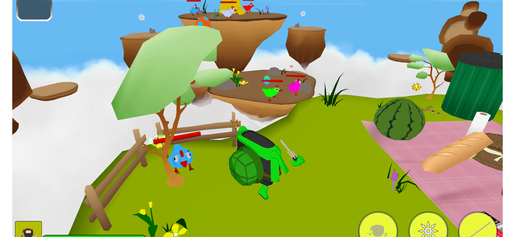 Cookies vs. Claus - Vista en tercera persona de un personaje en una isla flotante en el juego móvil Cookies vs Claus.