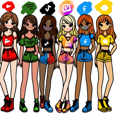 a group of girls wearing crop tops and shorts