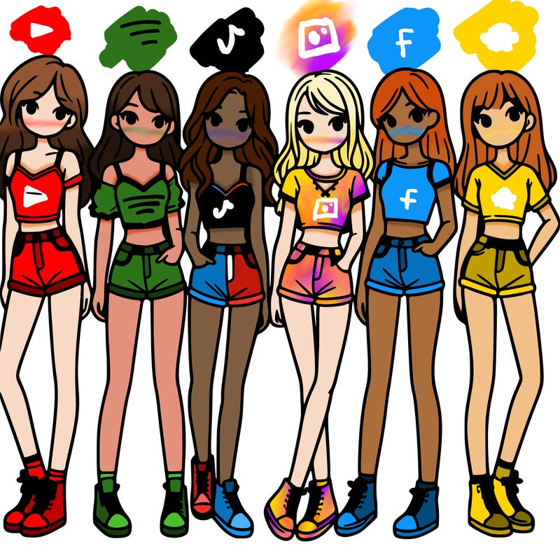 a group of girls wearing crop tops and shorts