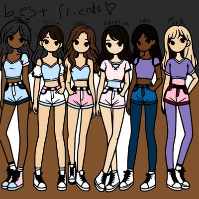 a group of girls wearing crop tops and shorts