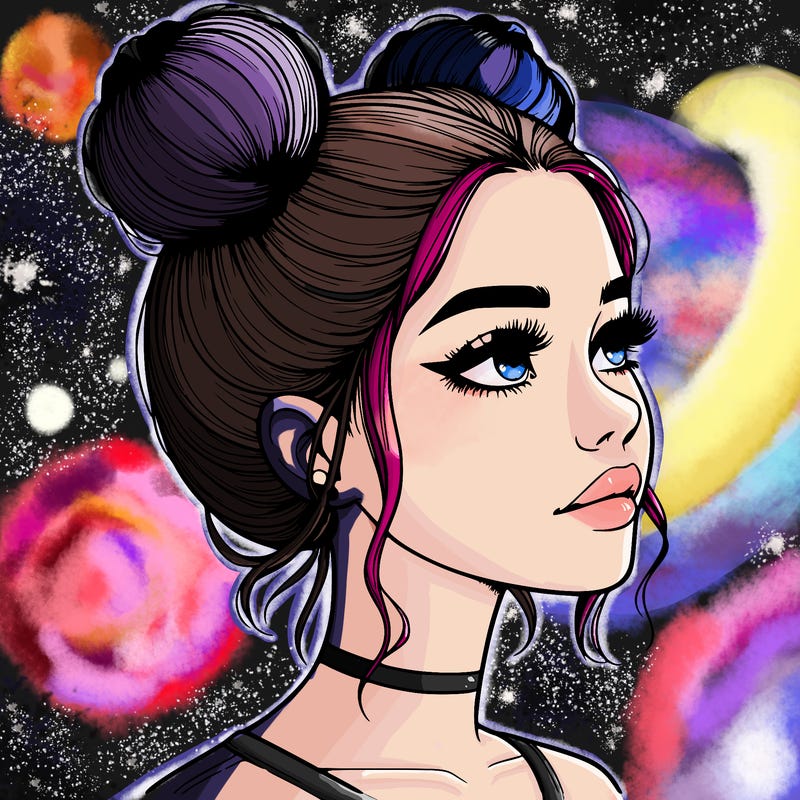 realistic girl with buns on the top of her head