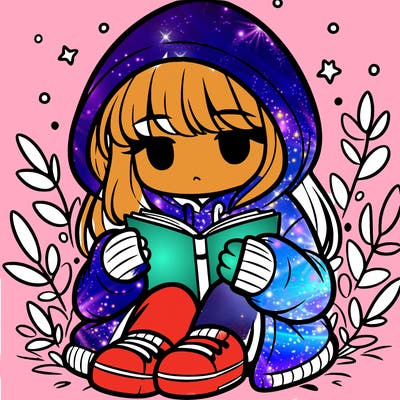girl in oversized hoodie reading a book