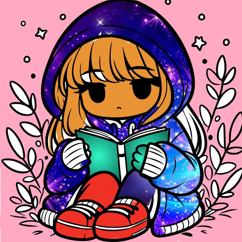 girl in oversized hoodie reading a book