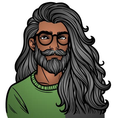 long hair man glasses
