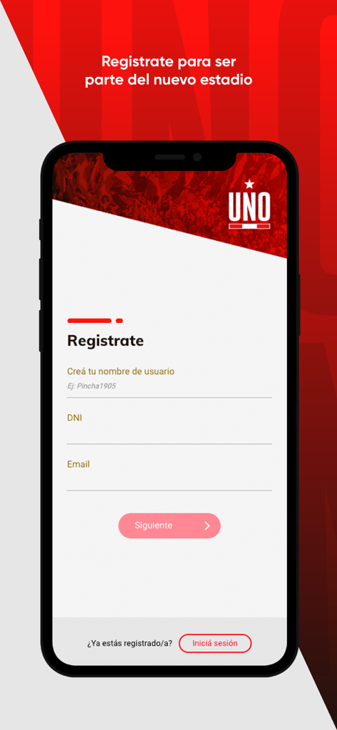 UNO - Registration screen for the Club Estudiantes de La Plata UNO official app