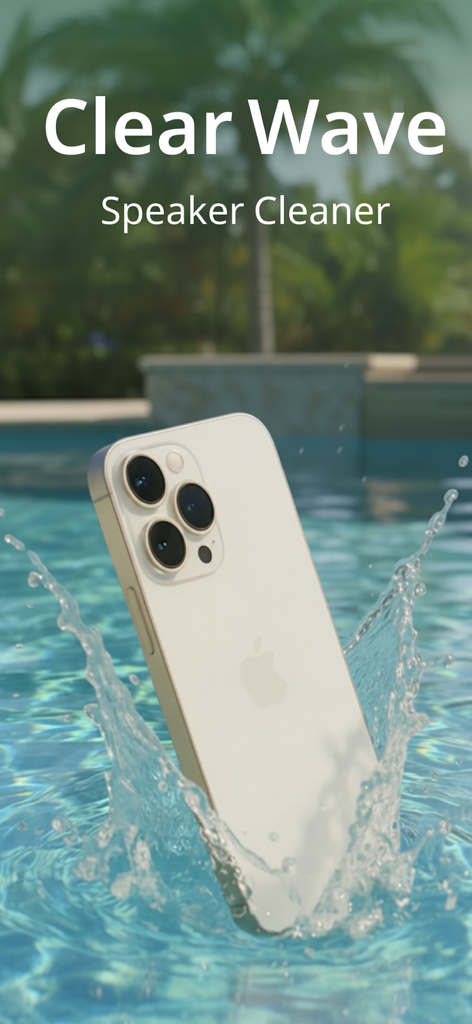 An iPhone splashing into water illustrating the Clear Wave speaker cleaner feature