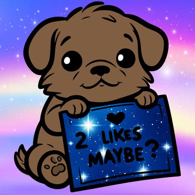 a puppy holding a sign that says 2 likes maybe?