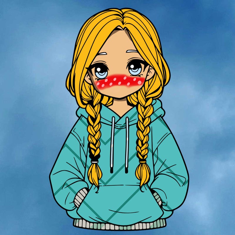 a realistic girl with a oversized hoodie and she has braids