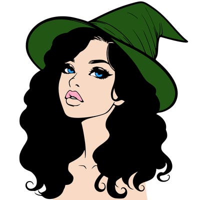 realistic witch girl with wavy hair and lips