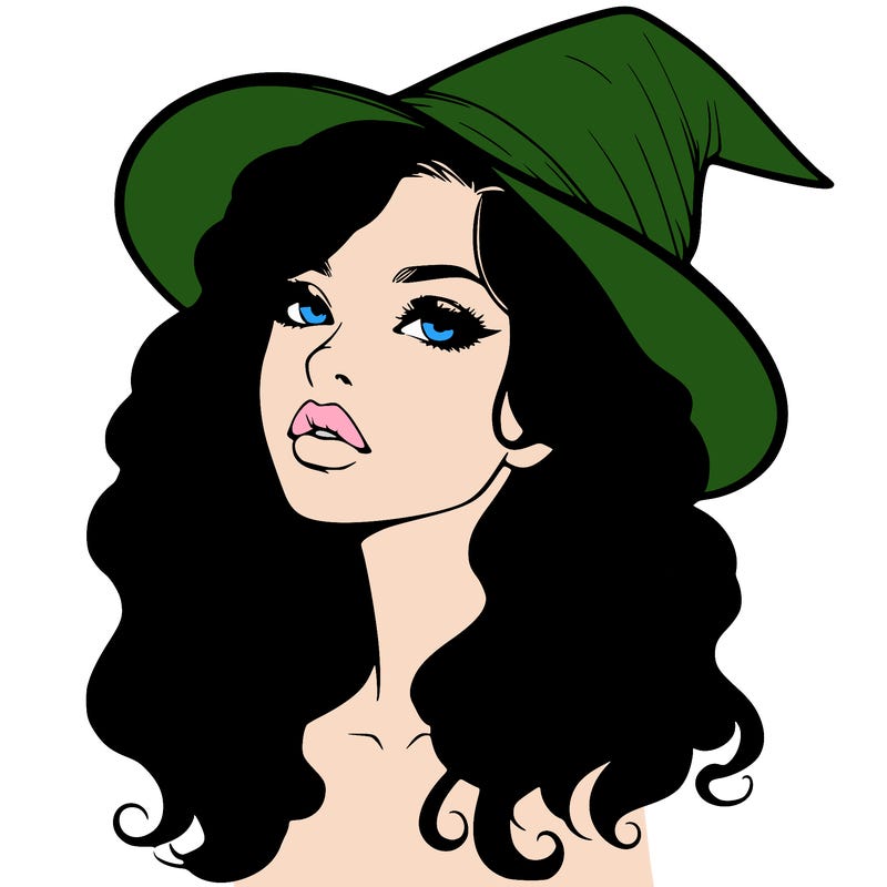 realistic witch girl with wavy hair and lips