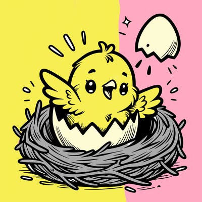 a baby chick hatching from an egg in a nest