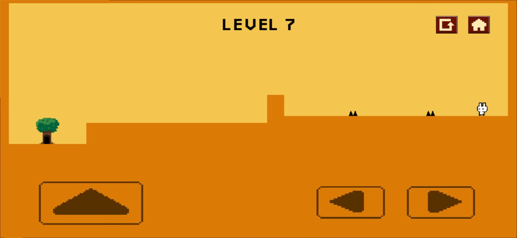 Die Again: Troll Puzzle Game - Pixel art gameplay of Die Again Troll Puzzle Game showing a white character on Level 7 with spikes and retro controls