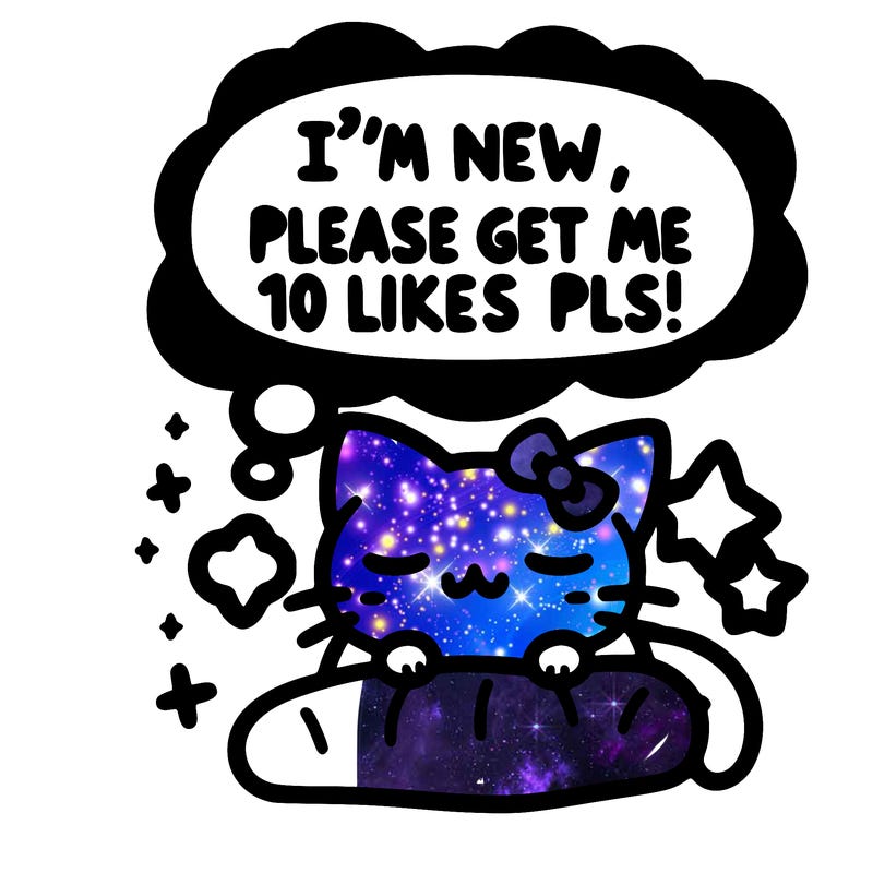 kitty taking a nap dream talking and saying "i'm new, please get me at least 10 likes pls!!"