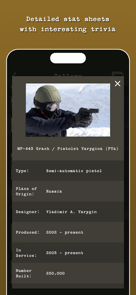 Guess the Modern Firearm - Detailed weapon statistics for the MP-443 Grach semi-automatic pistol