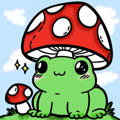 a cute frog with a mushroom hat