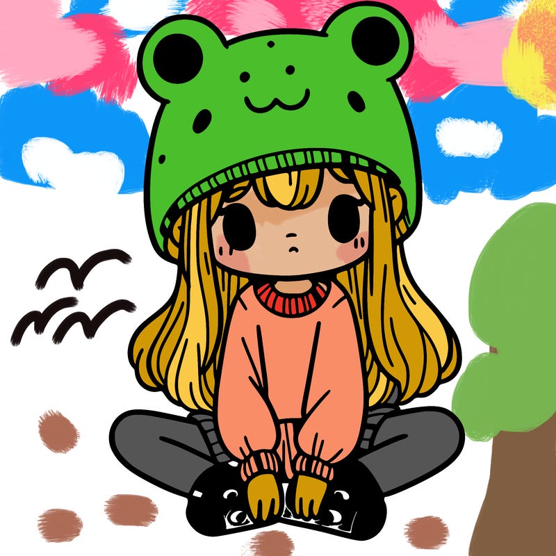 a girl wearing a frog hat and some frog socks
