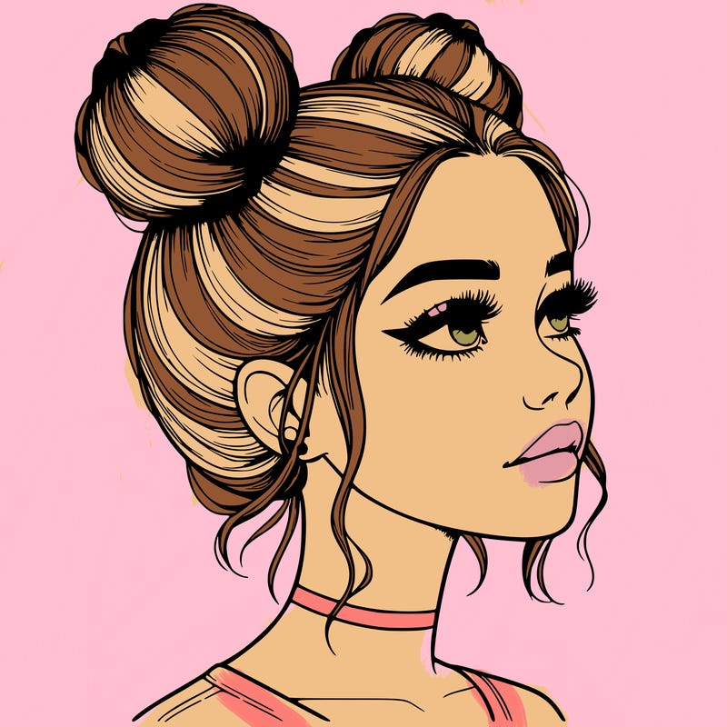 realistic girl with buns on the top of her head