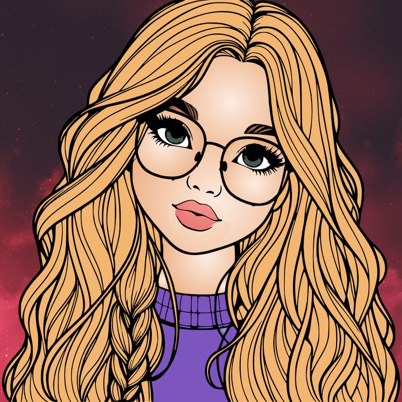 girl with long hair and freckles and glasses realistic