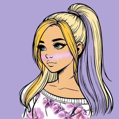 realistic girl with a high ponytail