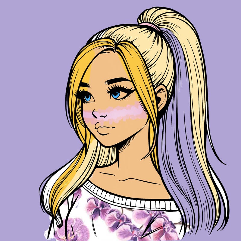 realistic girl with a high ponytail