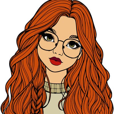 girl with long hair and freckles and glasses realistic