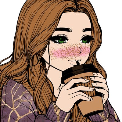 realistic girl drinking coffee