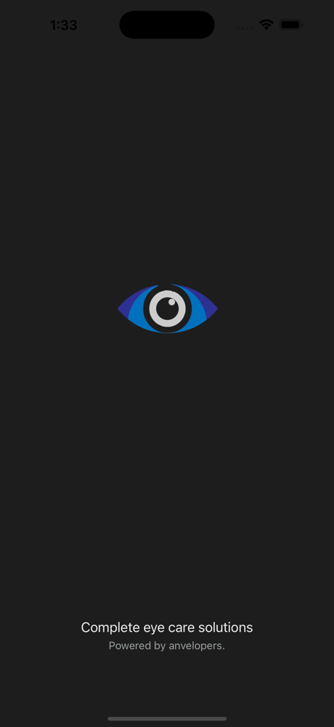 EyeX - Eye Care, Eye Exercises - Splash screen of the EyeX app showing a blue eye icon and the text Complete eye care solutions.