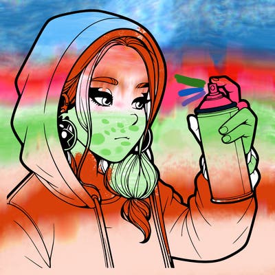 a realistic girl, spray painting