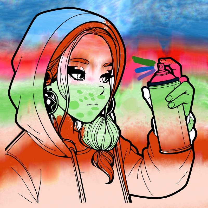 a realistic girl, spray painting