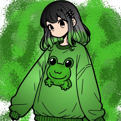 girl wearing frogging sweatshirt