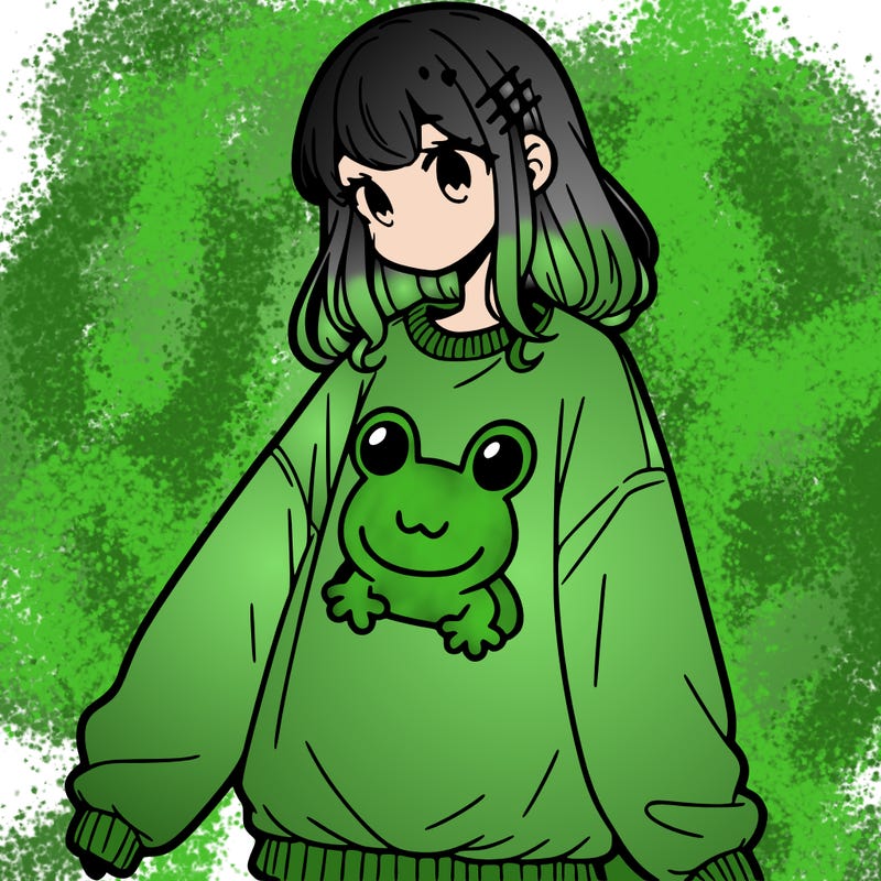 girl wearing frogging sweatshirt
